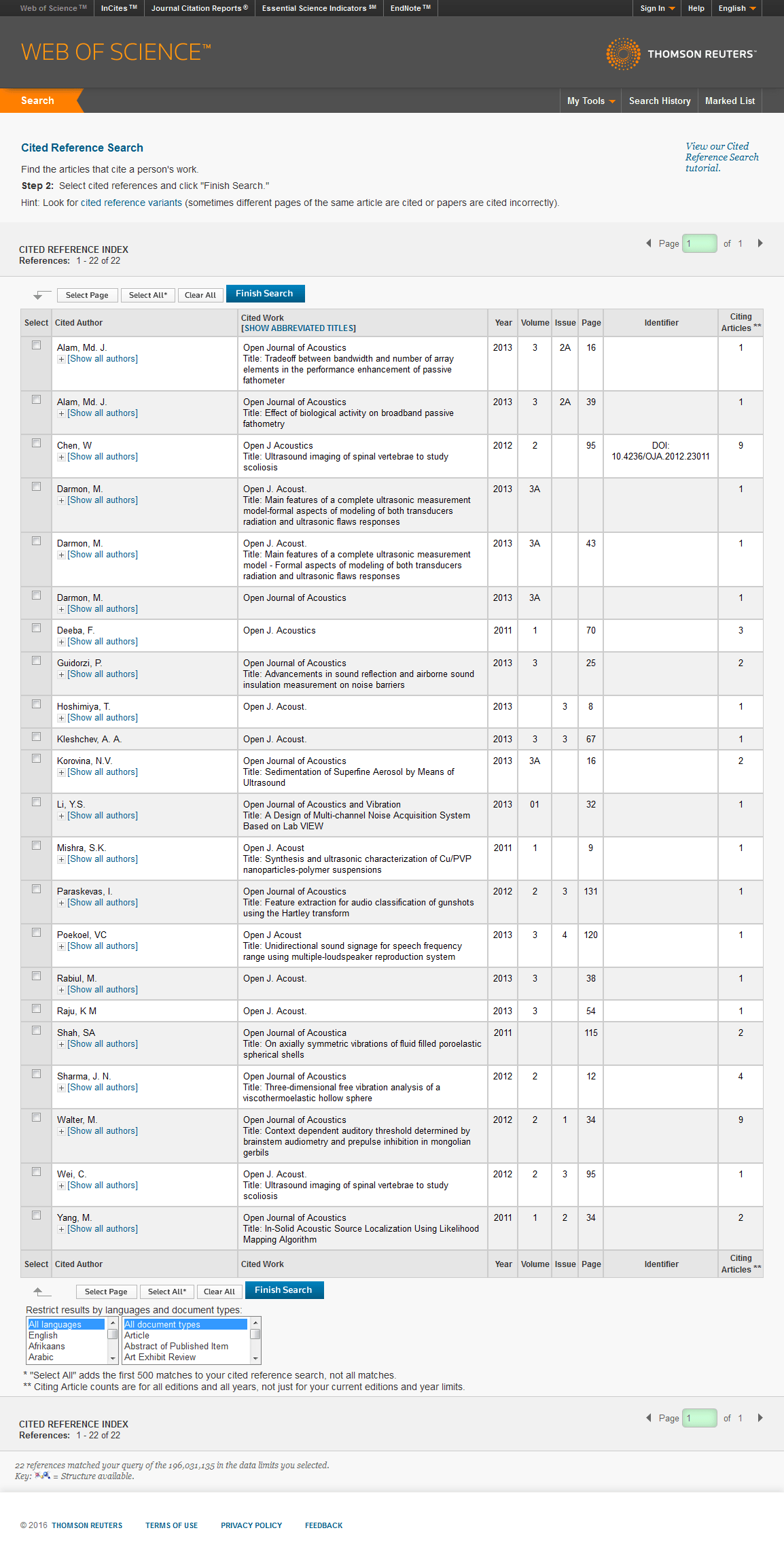 31 new journals from SCIRP are tracked for Impact Factors by Thomson